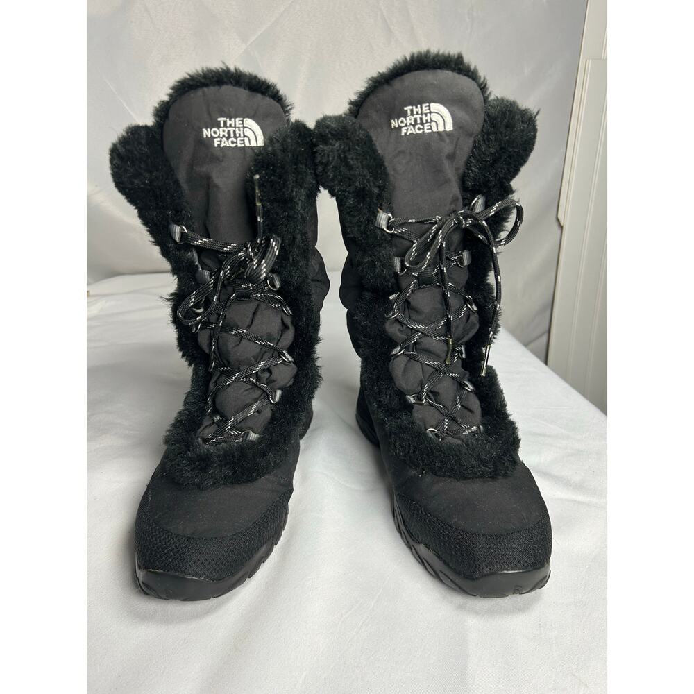 The North Face Nuptse Black Faux Fur Trim Winter Snow Boots Women's size 11